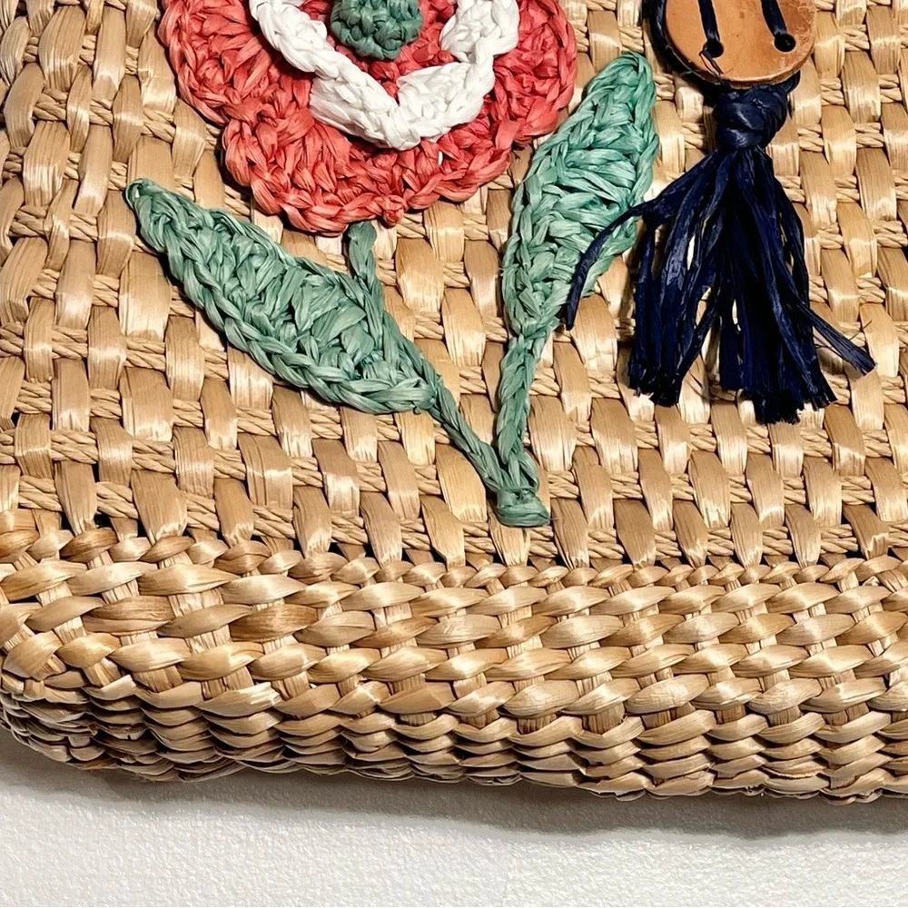 WALBORG VTG woven straw/ raffia handbag/Purse/clutchflower detail made in Italy - Picture 9 of 11